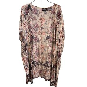 Angie white pink and blue midi floral kimono